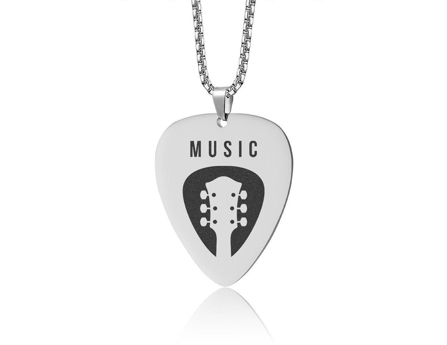 Custom Logo Guitar Pick Necklace - Personalized Gift for Guitarist, Bandmate, Musician or Music Lover - Engraved Music Jewelry for Men, C.2