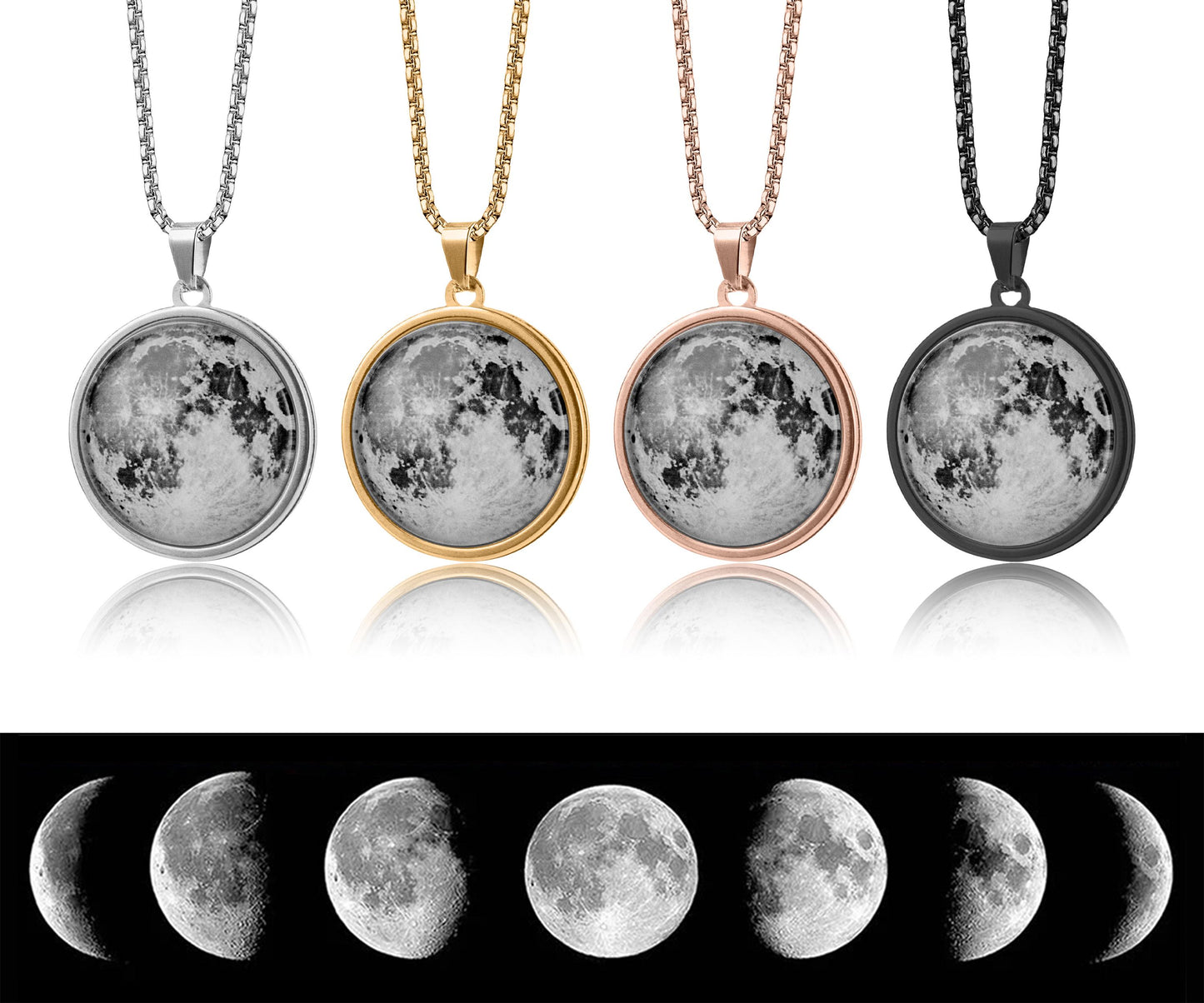 Choose Your Moon Phase Necklace With Custom Text on Back Side, Celestial Birthday Gift For Men, Personalized Anniversary Gift For Him, RP.1