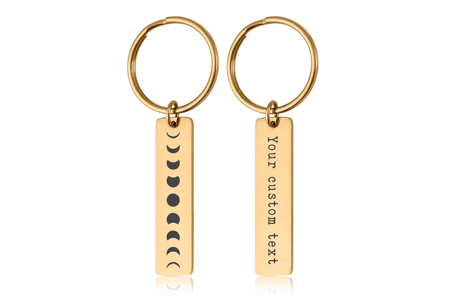 Custom Celestial Keychain with Phases of the Moon, Full Moon Cycle Keyring, Anniversary or Birthday Gift for Girlfriend or Boyfriend, C.2