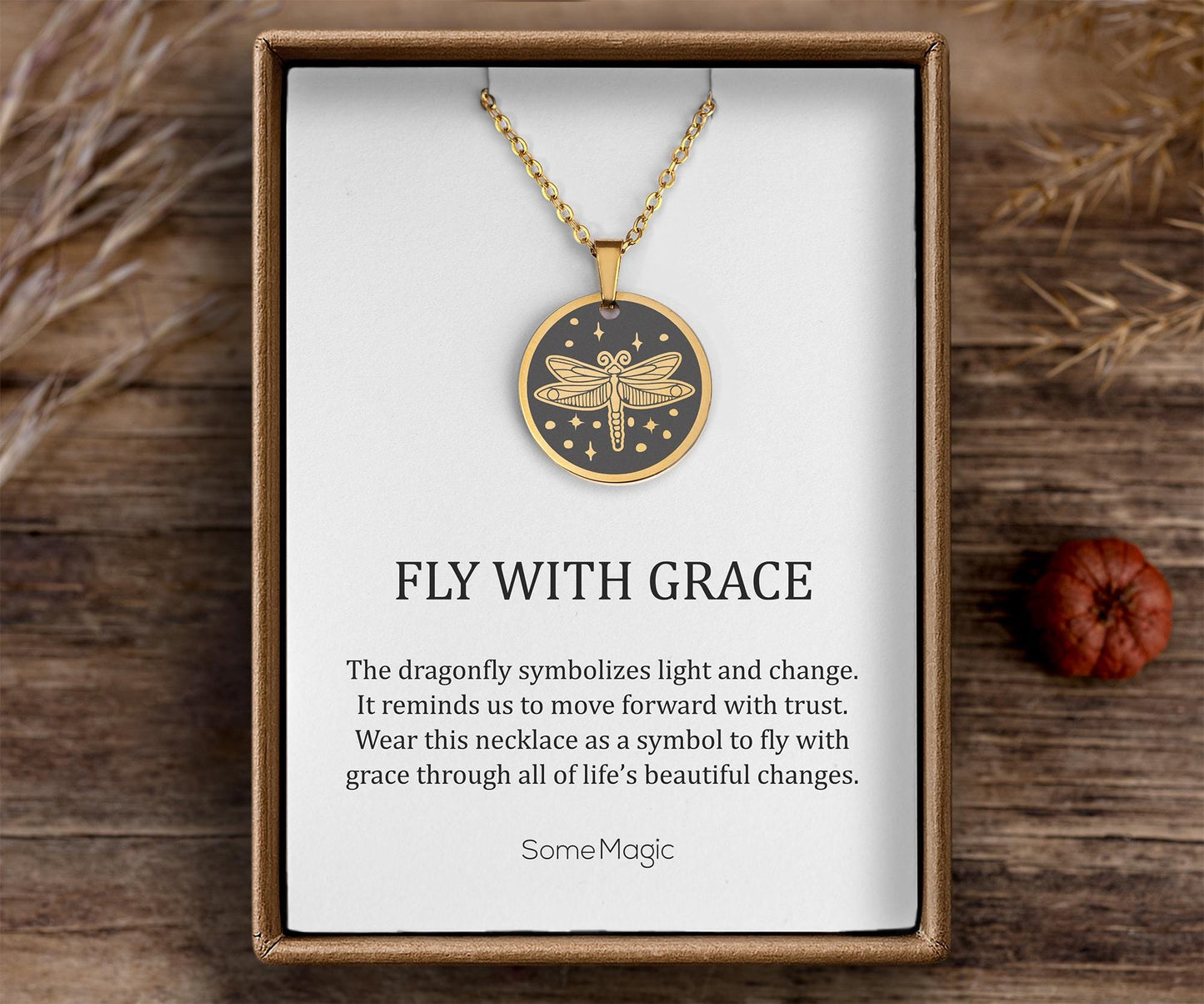Dragonfly Necklace, Gift for Daughter from Mom or Dad, Ready to Gift Inspiring and Motivating Birthday Jewelry for a Girl, Fly With Grace