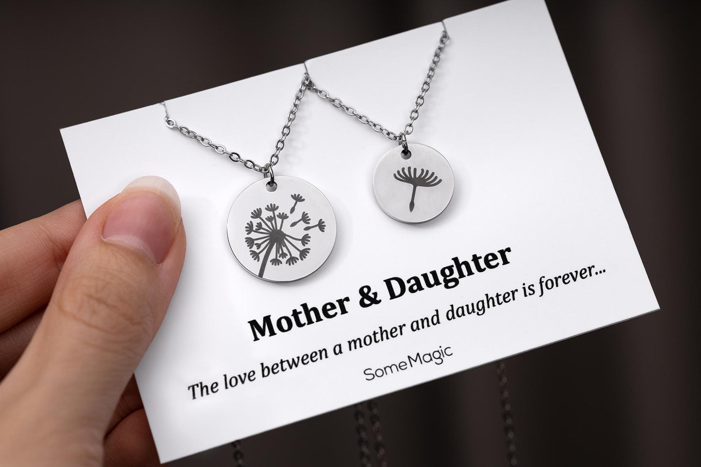 Dandelion and Seed Mother Daughter Necklace Set on Gift Card - The Love Between Mother and Daughter is Forever, Daughter Birthday Gift C.101