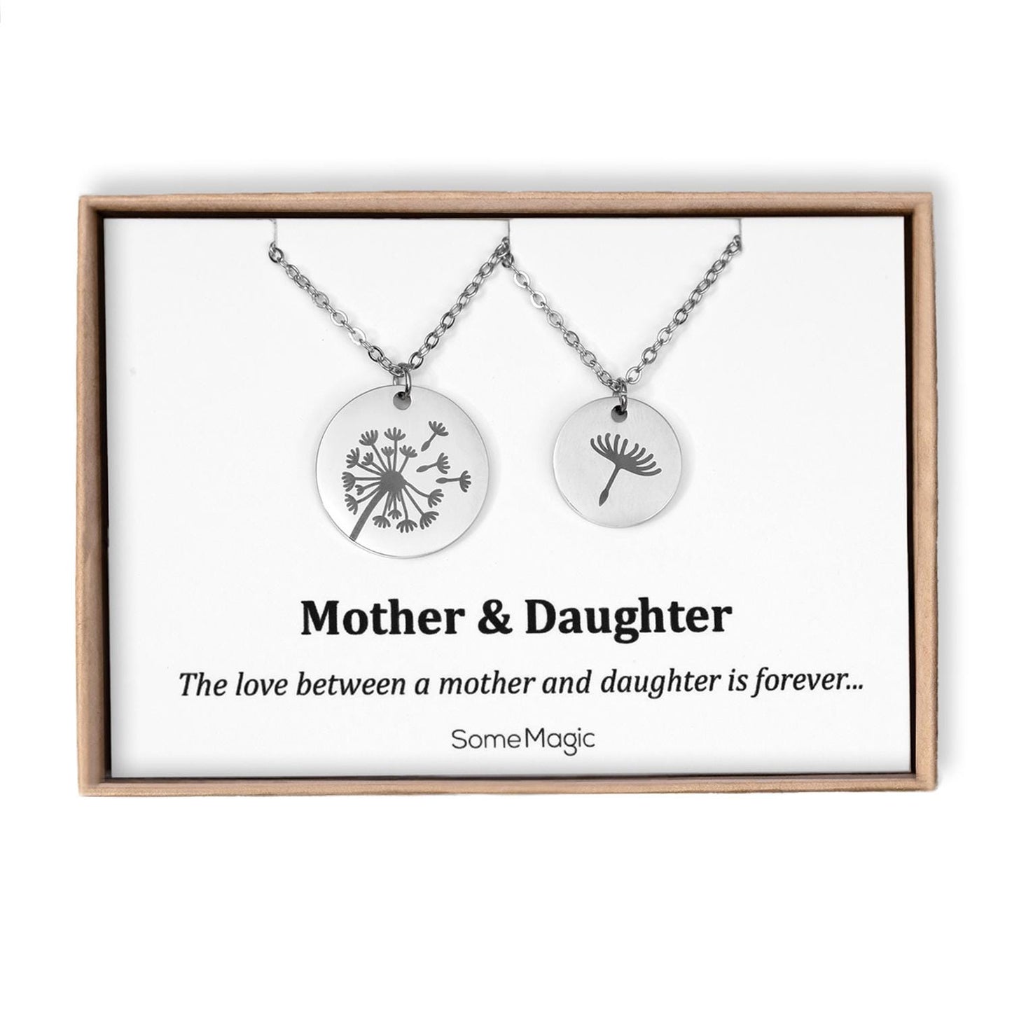 Mother Daughter Necklace Set - Dandelion & Seed Charms on Gift Card - The Love Between Mother and Daughter is Forever, Birthday Gift, C.101