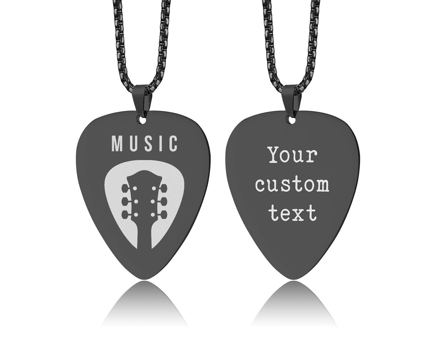 Guitar Pick Necklace with Custom Logo - Personalized Gift for Bandmate, Guitarist, Musician or Music Lover - Engraved Jewelry for Men, C.2
