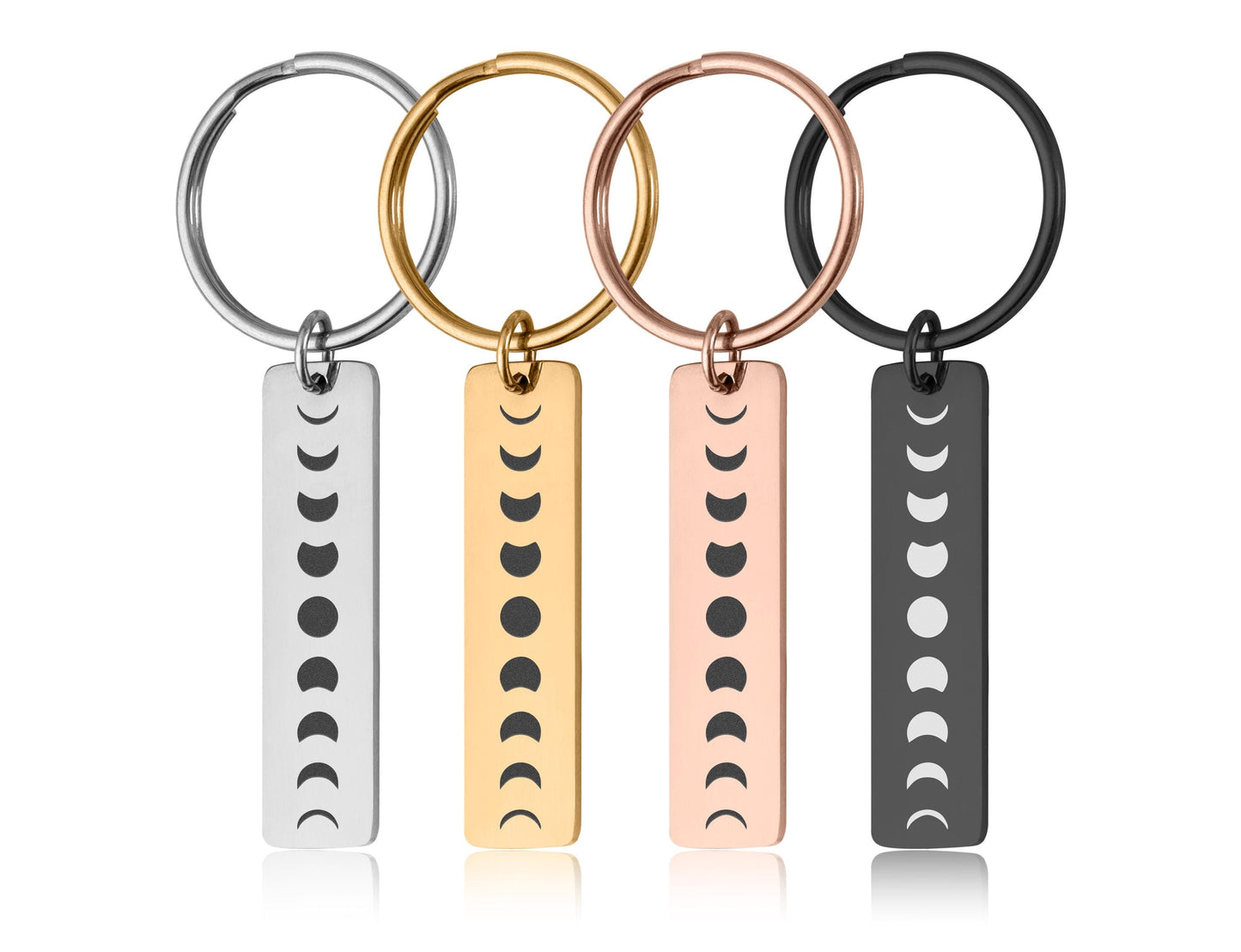 Custom Celestial Keychain with Phases of the Moon, Full Moon Cycle Keyring, Anniversary or Birthday Gift for Girlfriend or Boyfriend, C.2