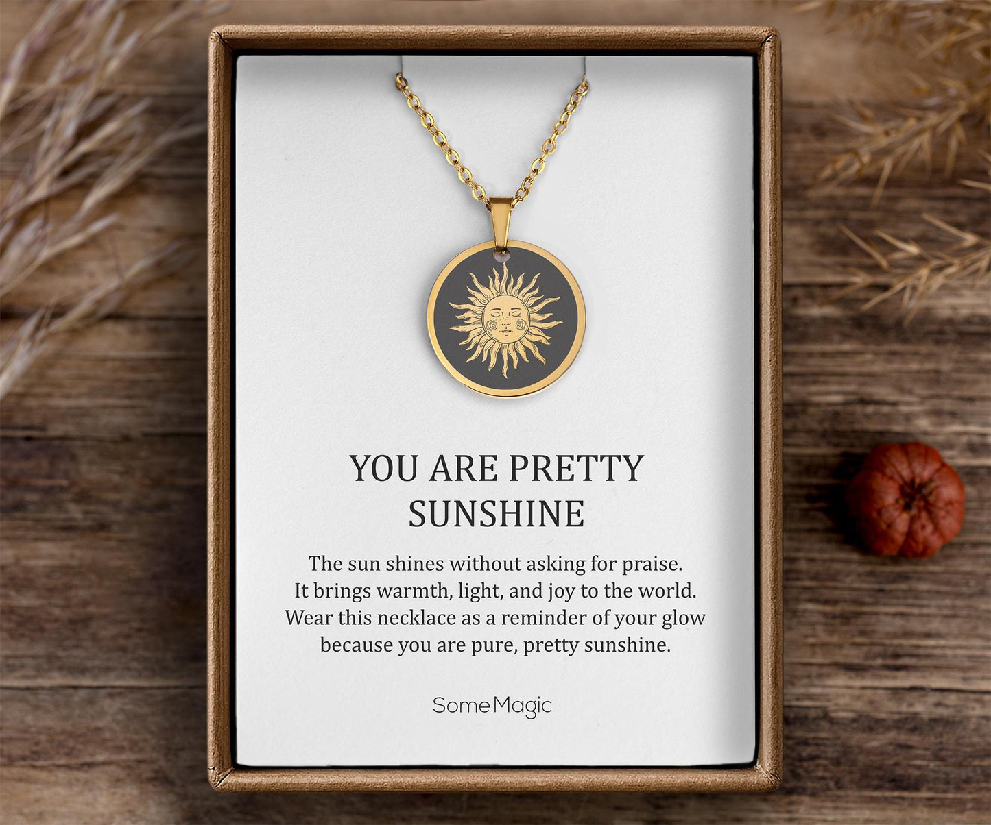 You Are Pretty Sunshine, Boho Sun Necklace, Gift for Daughter from Mom or Dad, Ready to Gift Inspiring Motivating Birthday Jewelry for Girl