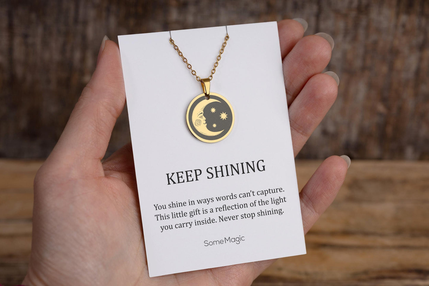 Crescent Moon Necklace for Daughter, Ready to Gift Inspiring and Motivating Birthday Jewelry Gift from Father, Mother, Parents, Keep Shining