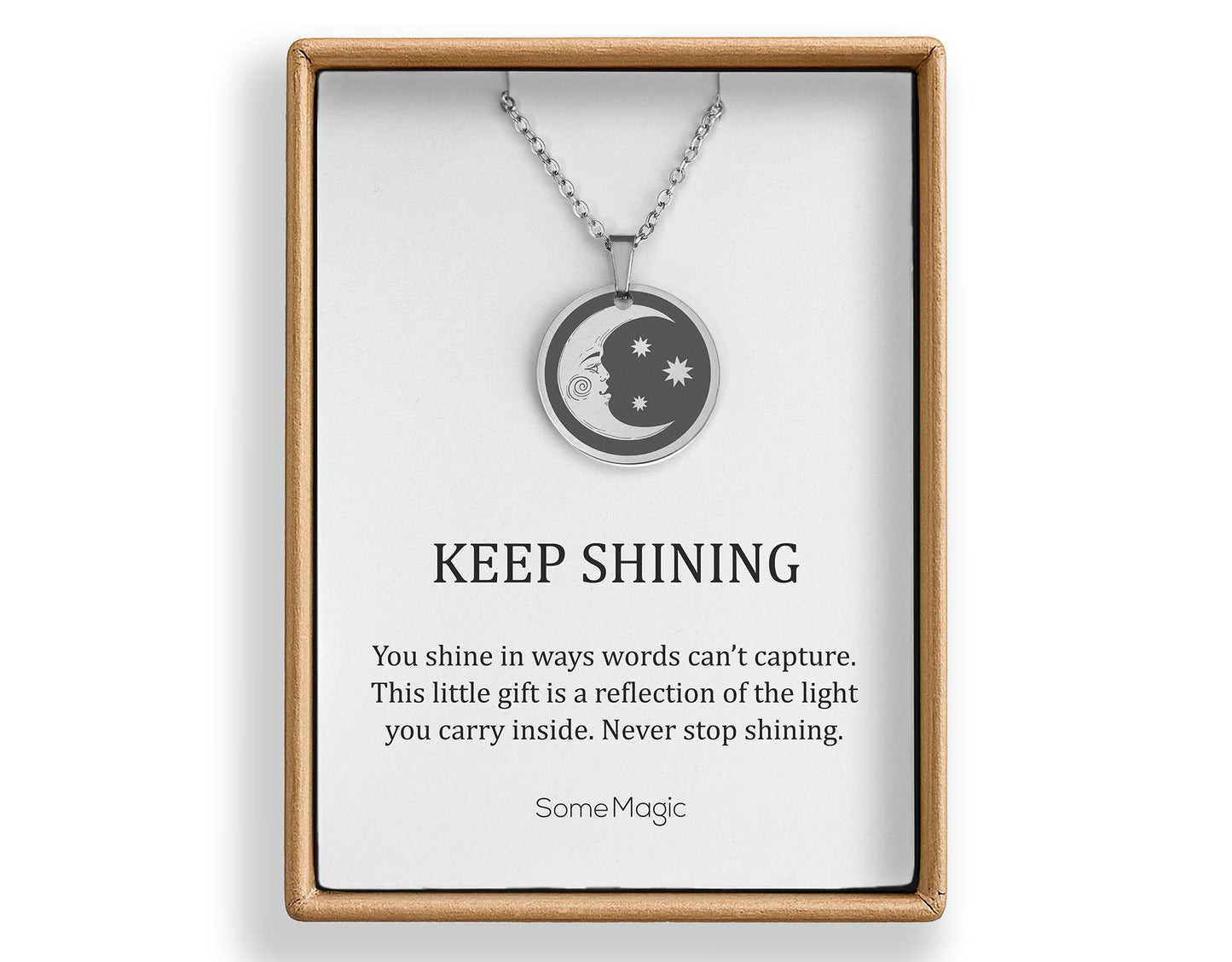 Crescent Moon Necklace for Daughter, Ready to Gift Inspiring and Motivating Birthday Jewelry Gift from Father, Mother, Parents, Keep Shining