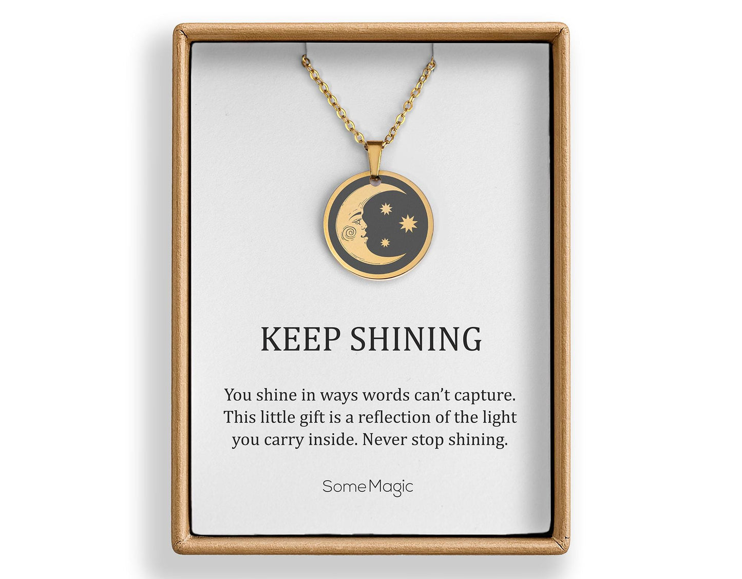 Crescent Moon Necklace for Daughter, Ready to Gift Inspiring and Motivating Birthday Jewelry Gift from Father, Mother, Parents, Keep Shining