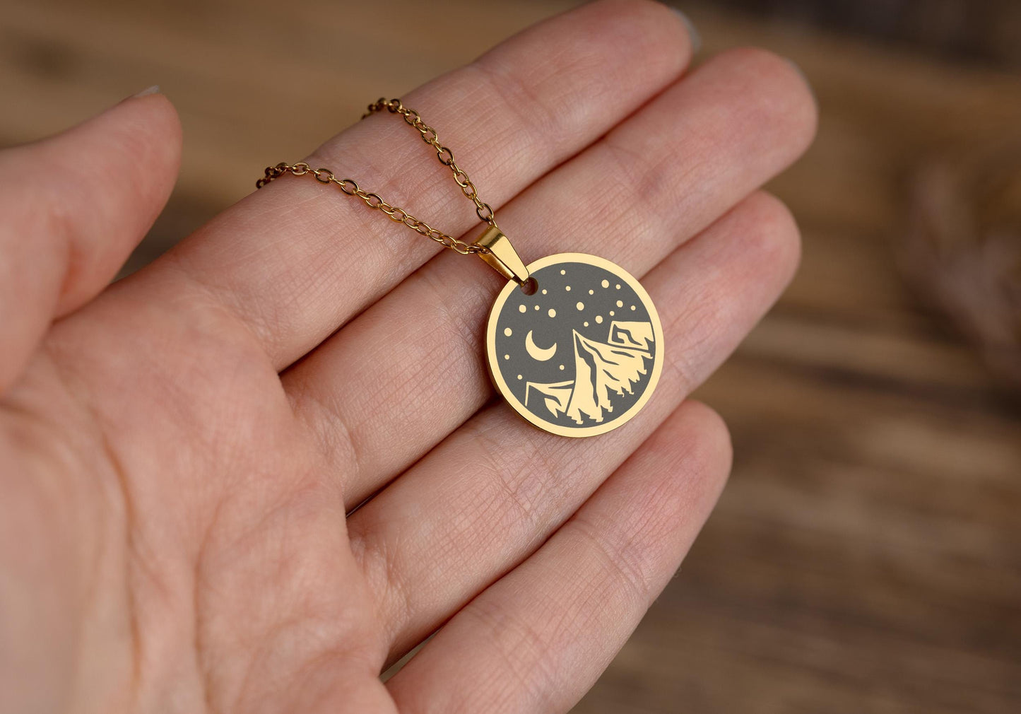 Mountains, Moon & Stars Necklace, Birthday Gift for Daughter from Mom or Dad, Ready to Gift Inspiring Motivating Jewelry, Find Your Peace