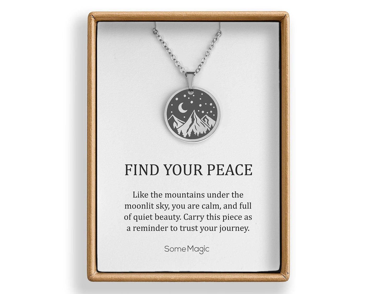 Mountains, Moon & Stars Necklace, Birthday Gift for Daughter from Mom or Dad, Ready to Gift Inspiring Motivating Jewelry, Find Your Peace