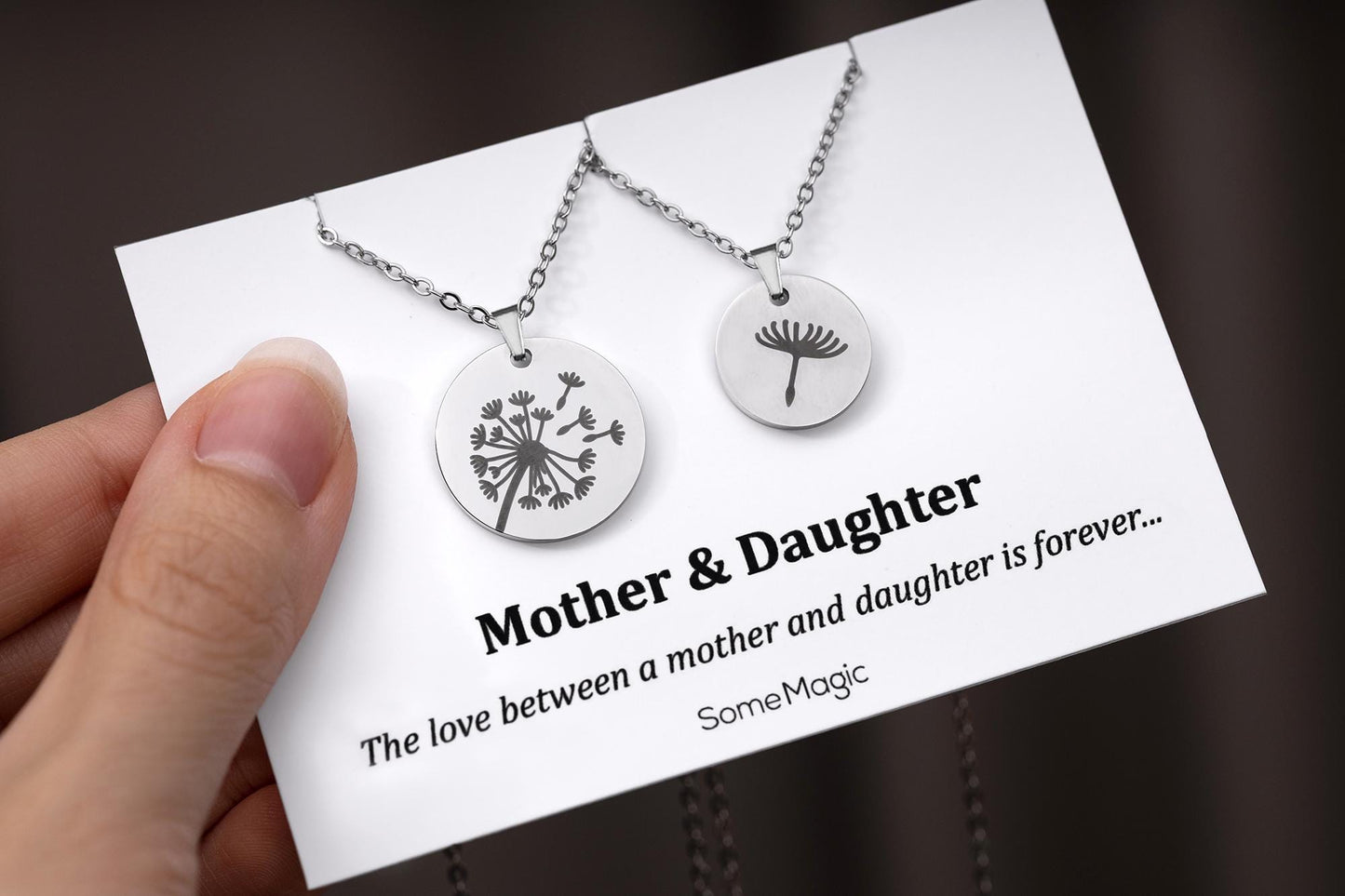 Set of 2 Dandelion Necklaces for Mother Daughter - The Love Between Mother and Daughter is Forever Gift Card - Daughter Birthday Gift, C.101
