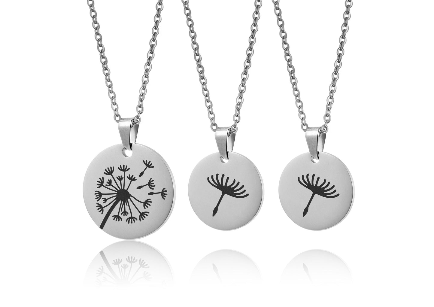 Set of Three Dandelion Necklaces for Mother and Two Daughters with Gift Card: The Love Between Mother and her Daughters is Forever, C.102