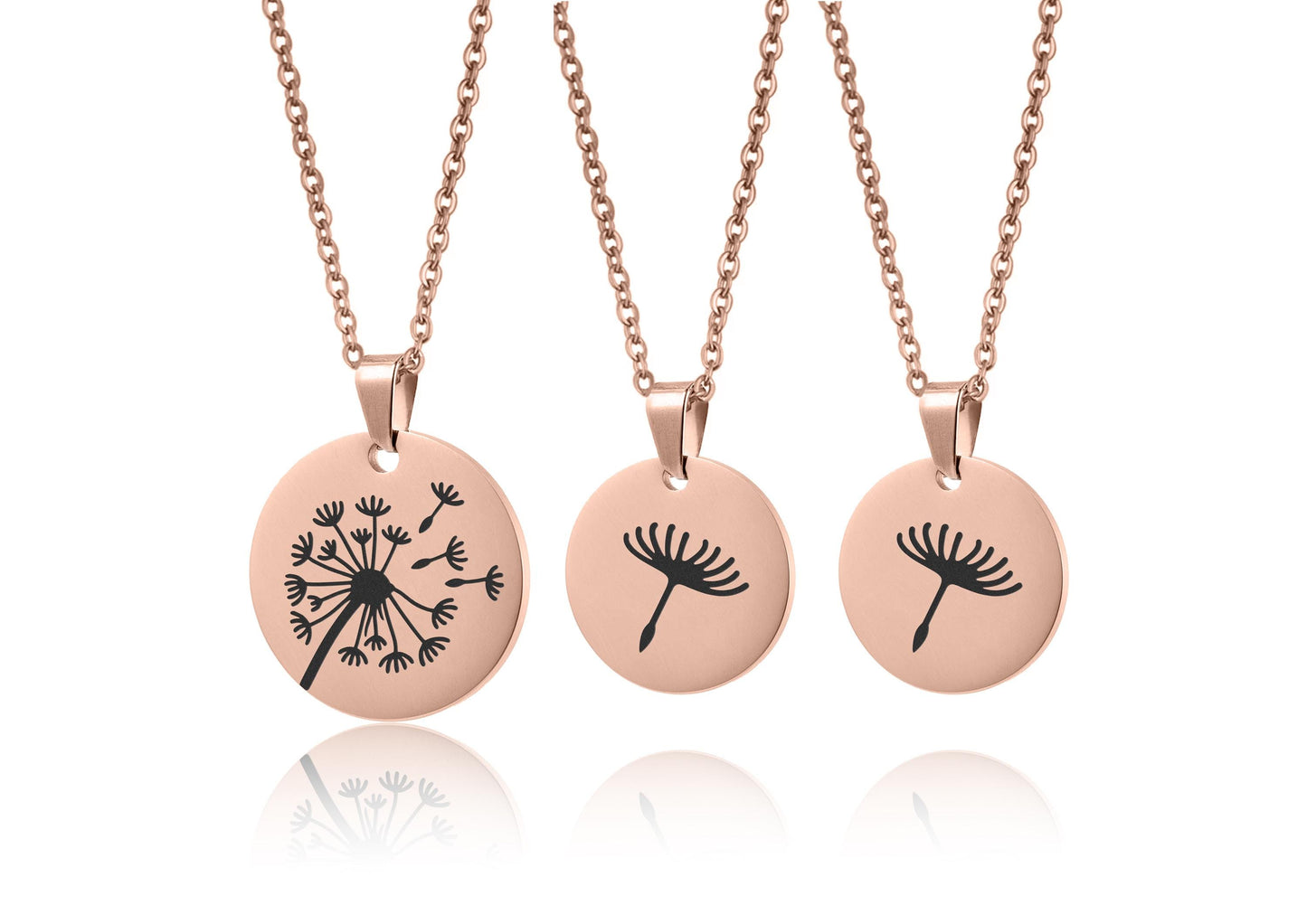 Set of Three Dandelion Necklaces for Mother and Two Daughters with Gift Card: The Love Between Mother and her Daughters is Forever, C.102