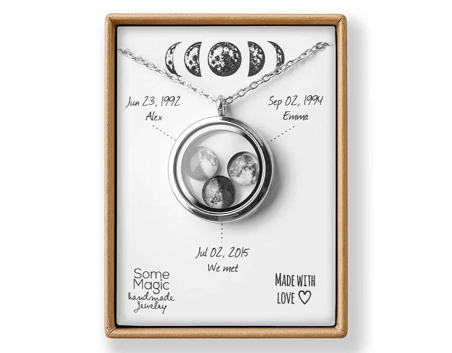 Custom Moon Phase Locket Necklace - Floating Transparent Pendant with 1–5 Moons, Personalized Lunar Jewelry Birthday Gift for Mom, KP.9