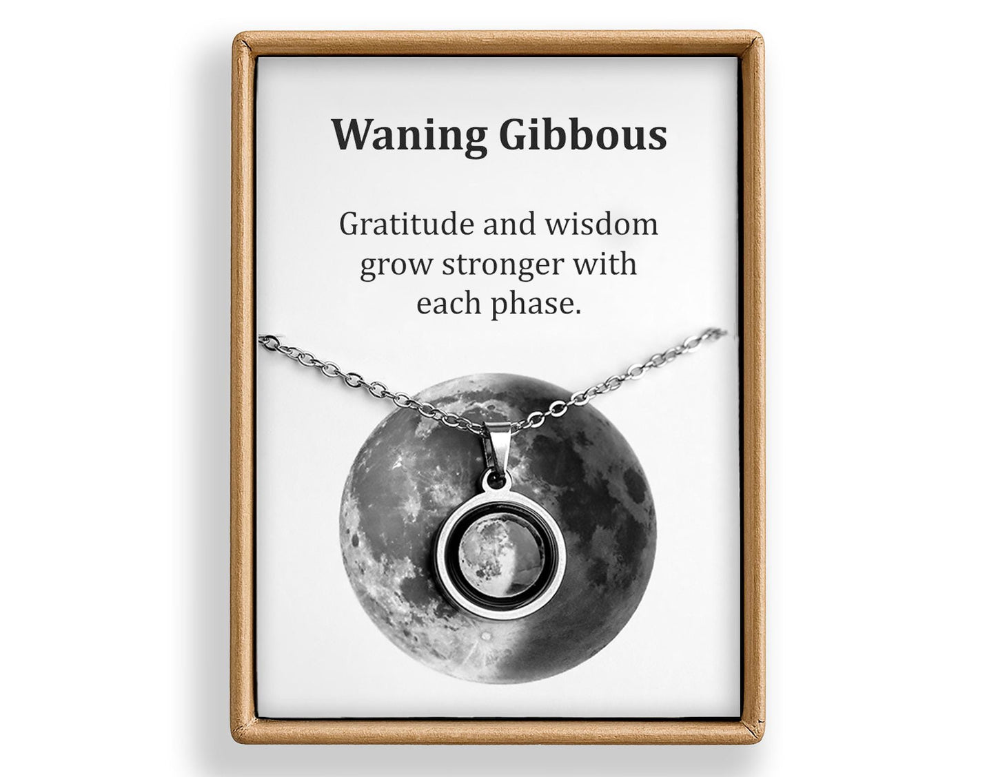 Waning Gibbous or Any Moon Phase Necklace - Personalized Lunar Pendant with Custom Engraving and Adjustable Chain - Birthday Gift for Her