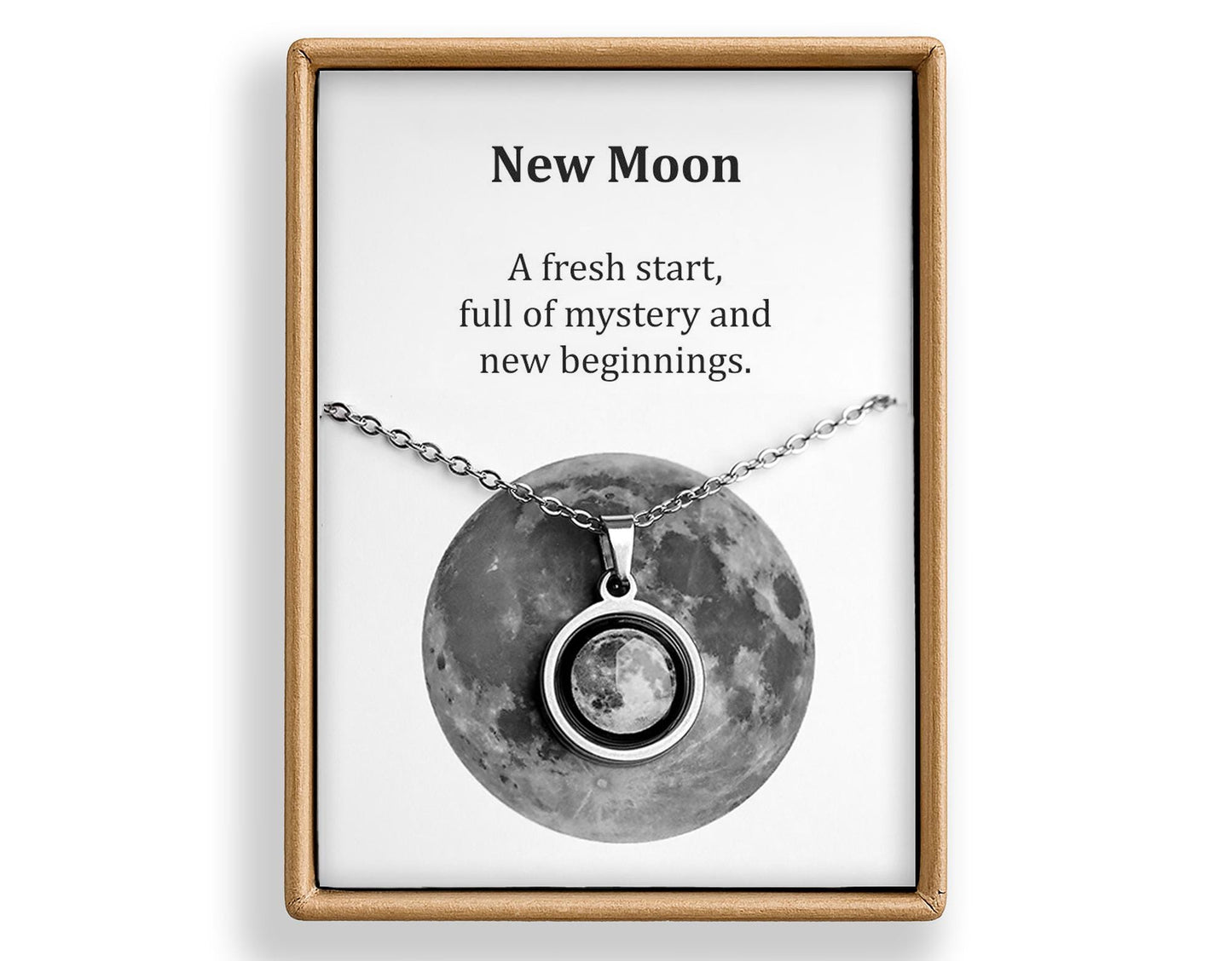 New Moon or Any Moon Phase Necklace - Personalized Lunar Pendant with Custom Engraving and Adjustable Chain - Birthday Gift for Her