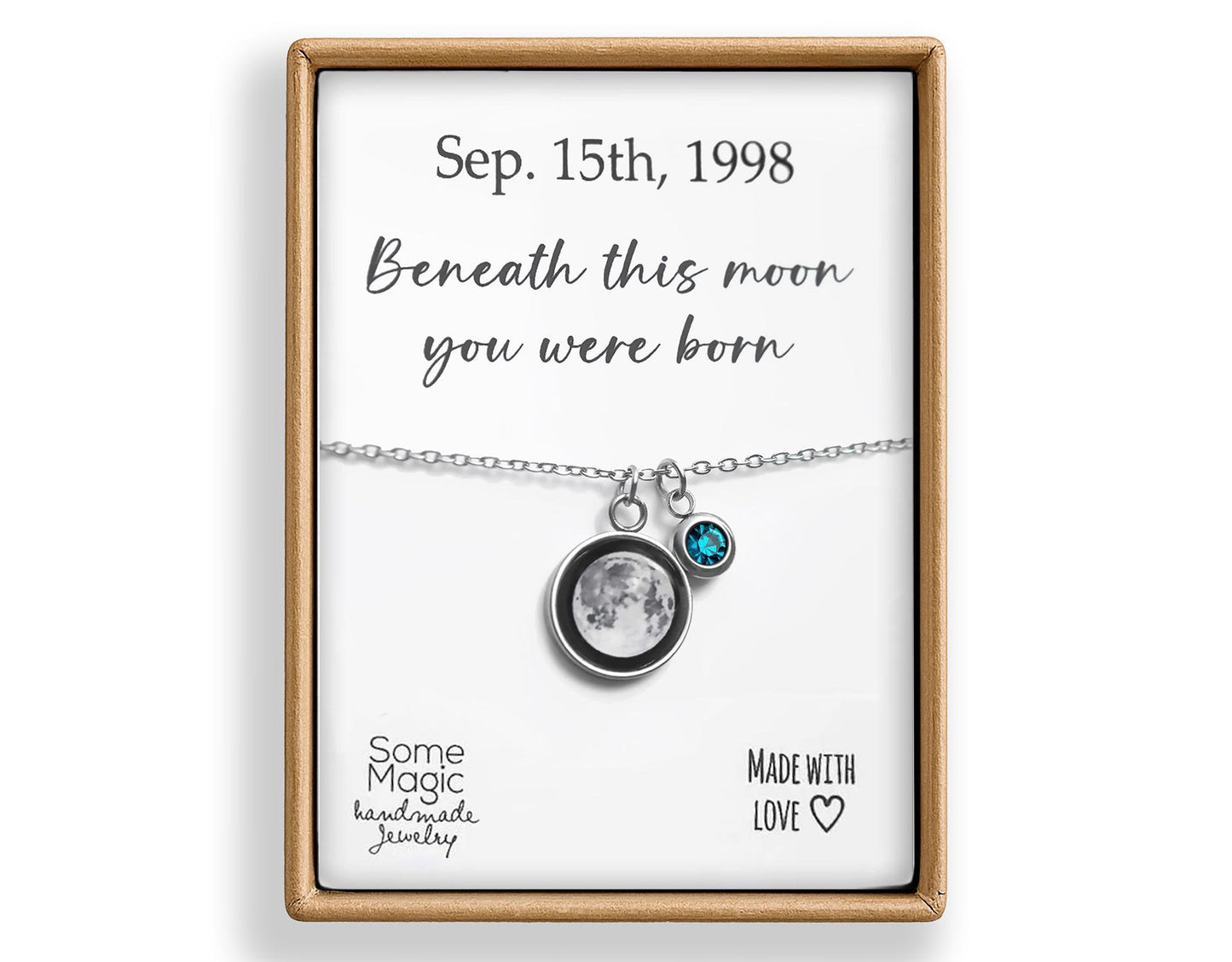 Custom Moon Phase Necklace with Birthstone and Engraving Initial and Date, Personalized Women Jewelry, Celestial Birthday Gift for Her, KP.8