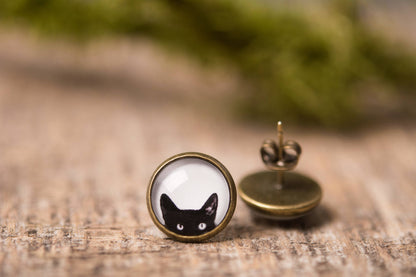Peeking Cat Earrings, Cat Lover Gift, Funny Cat Jewelry, Cat Owner Gift, Cute Stud Earrings, Birthday Gift for Teen Girl, Teenager Gift, C.1