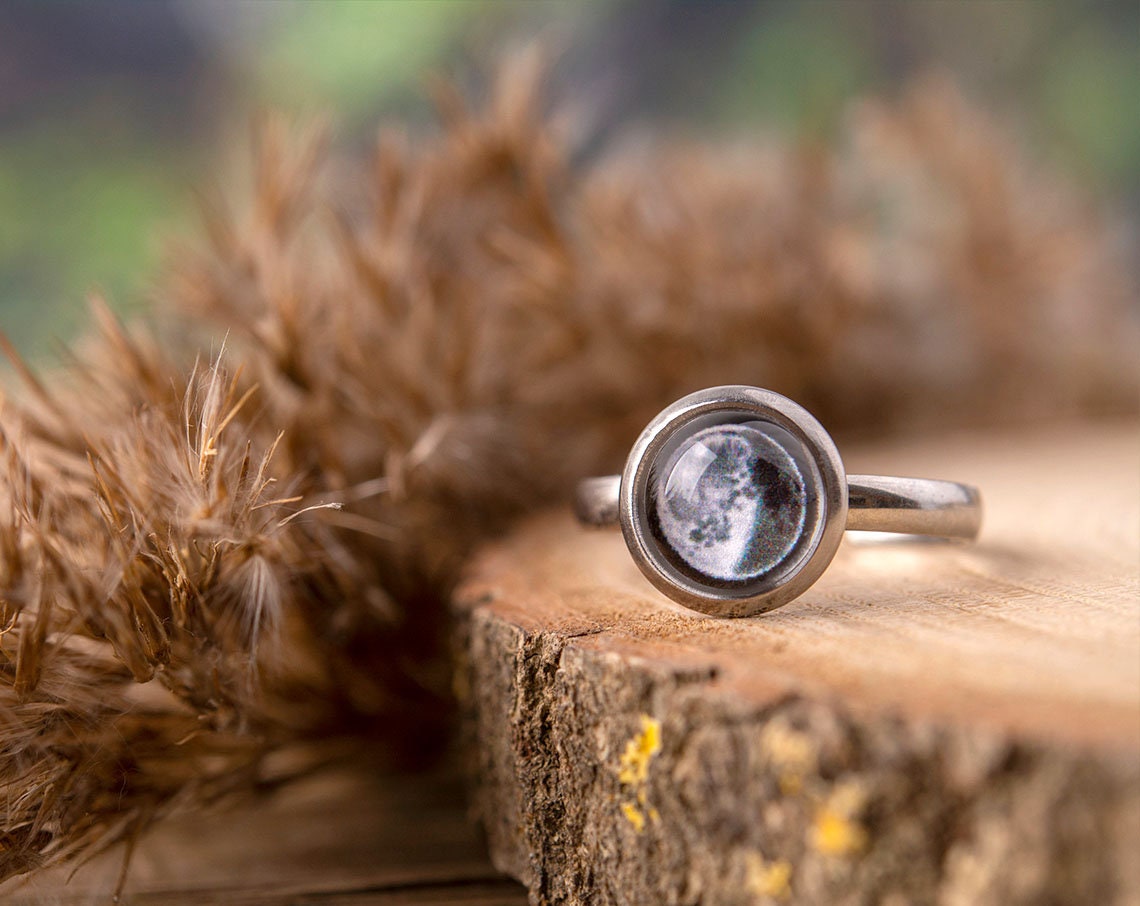 Custom Birth Moon Phase Ring, Personalized Jewelry Birthday Gift for Women, Custom Birth Moon Phase by Date, Anniversary Gift for Her, C.1