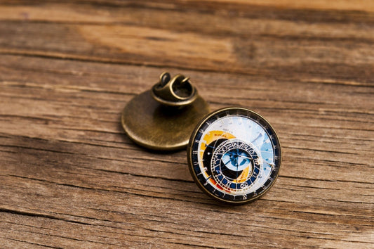 Astronomical Clock Lapel Pin, Gift for Men, Boyfriend Gift, Father Gift, Birthday Gift for Him, Prague Clock, Souvenir From Prague, C.1