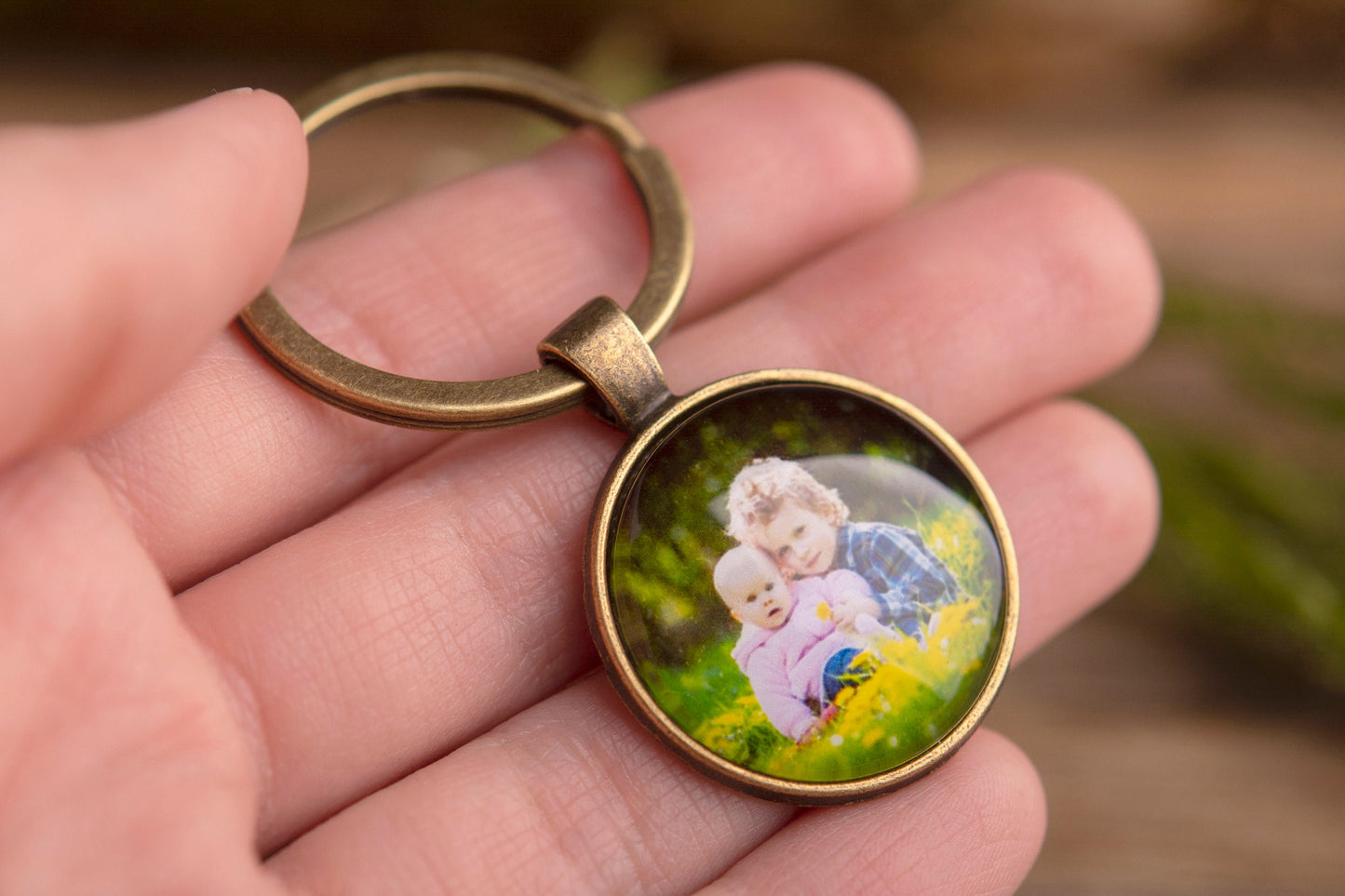 Keychain With Your Photo, Personalized Photo Keyring, Custom Image Jewelry Gift For Grandfather Grandmother Mom Dad Baptism Godparents, C.1