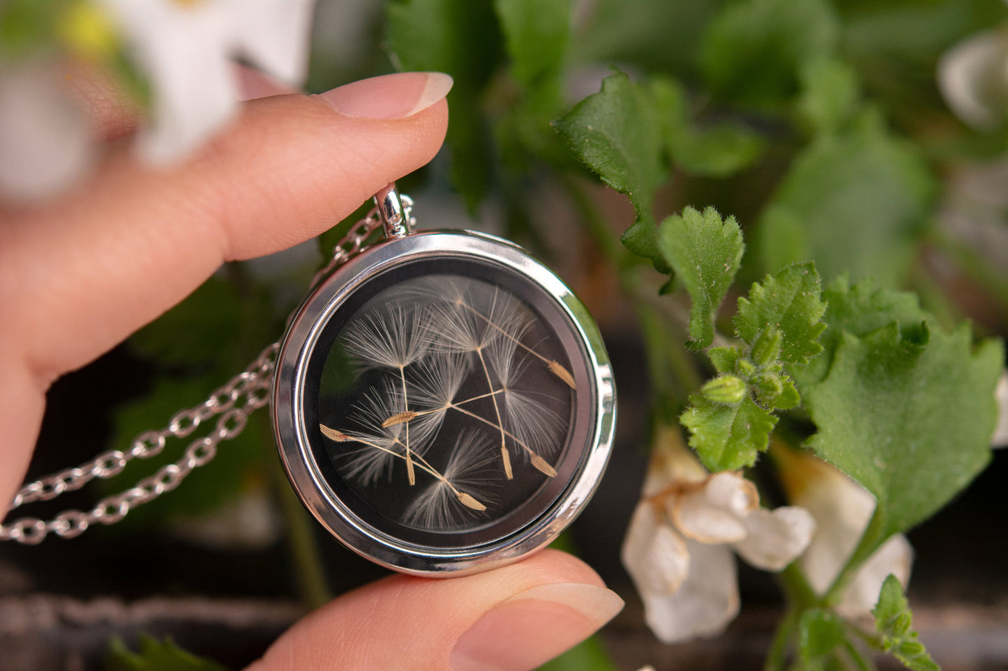 Dandelion Seed Necklace, Dandelion Jewelry for Her, Floating Locket Amulet, Pendant for Women, Anniversary or Birthday Gift For Her, KP.1