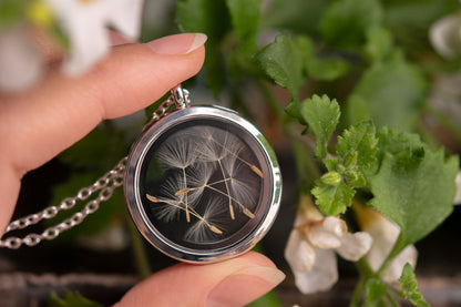 Dandelion Seed Necklace, Dandelion Jewelry for Her, Floating Locket Amulet, Pendant for Women, Anniversary or Birthday Gift For Her, KP.1