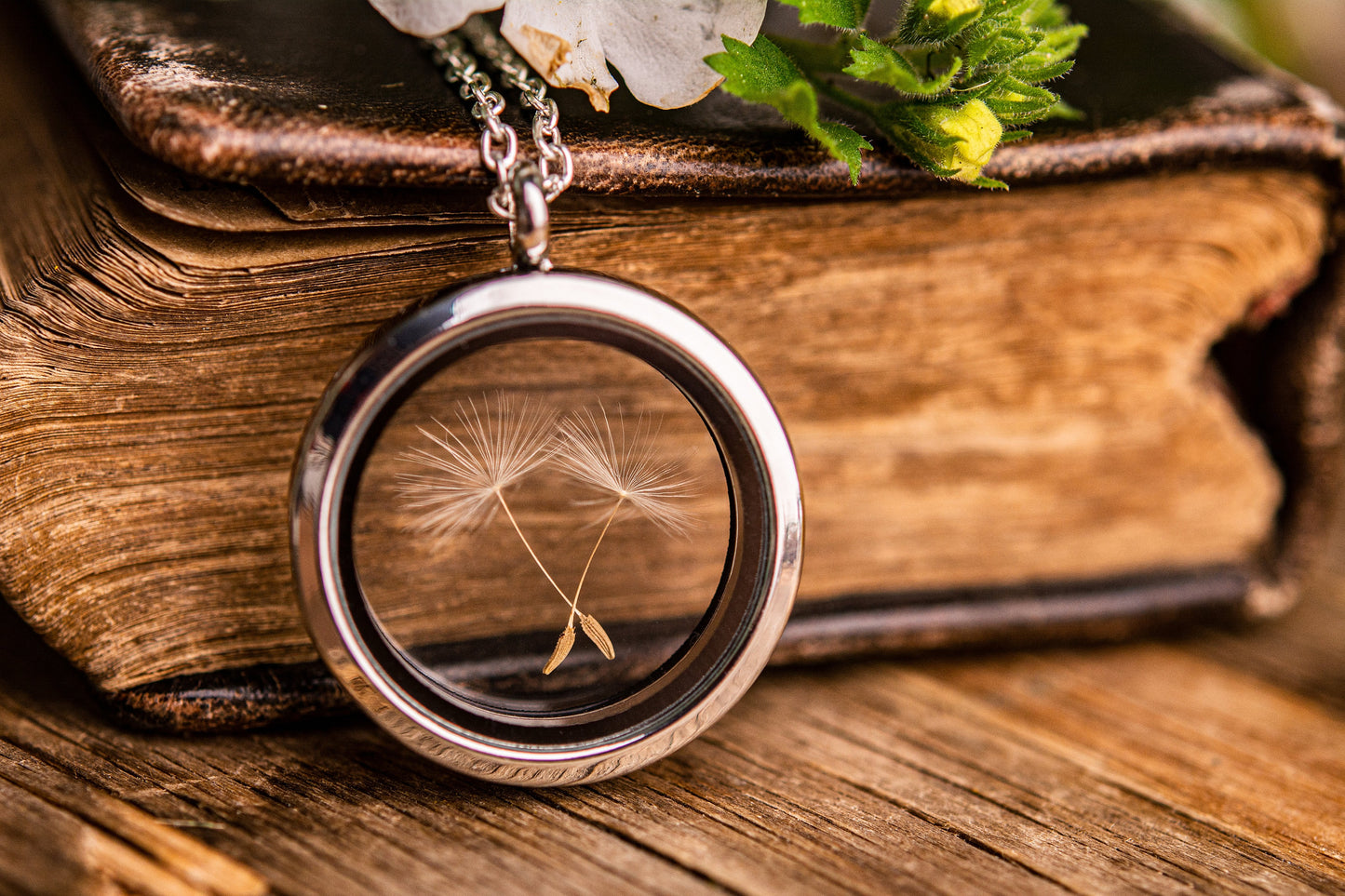 Dandelion Seed Necklace, Dandelion Jewelry for Her, Floating Locket Amulet, Pendant for Women, Anniversary or Birthday Gift For Her, KP.1