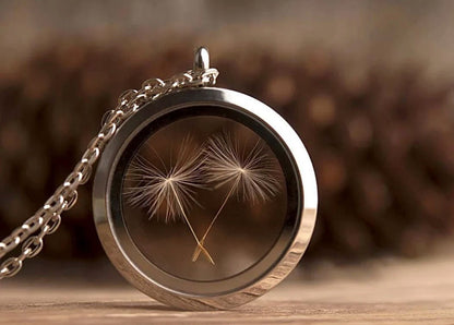 Dandelion Seed Necklace, Dandelion Jewelry for Her, Floating Locket Amulet, Pendant for Women, Anniversary or Birthday Gift For Her, KP.1