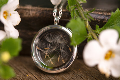 Dandelion Seed Necklace, Dandelion Jewelry for Her, Floating Locket Amulet, Pendant for Women, Anniversary or Birthday Gift For Her, KP.1