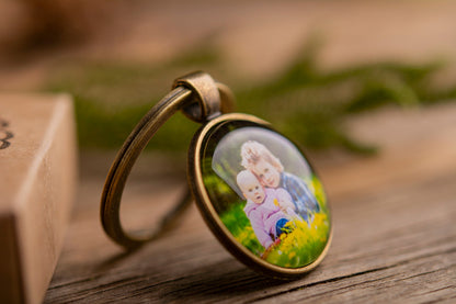 Keychain With Your Photo, Personalized Photo Keyring, Custom Image Jewelry Gift For Grandfather Grandmother Mom Dad Baptism Godparents, C.1