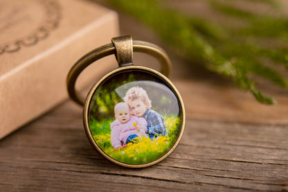 Keychain With Your Photo, Personalized Photo Keyring, Custom Image Jewelry Gift For Grandfather Grandmother Mom Dad Baptism Godparents, C.1