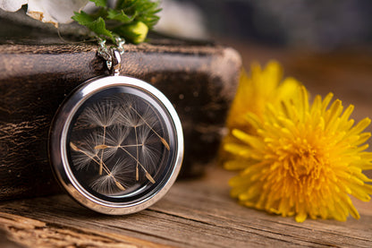 Dandelion Seed Necklace, Dandelion Jewelry for Her, Floating Locket Amulet, Pendant for Women, Anniversary or Birthday Gift For Her, KP.1