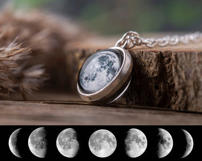 Double Sided Custom Moon Phase Necklace, Custom Birth Moon, Personalized Jewelry Gift, Mother's Day Gift For Mom, Gift For Daughter, KP.7