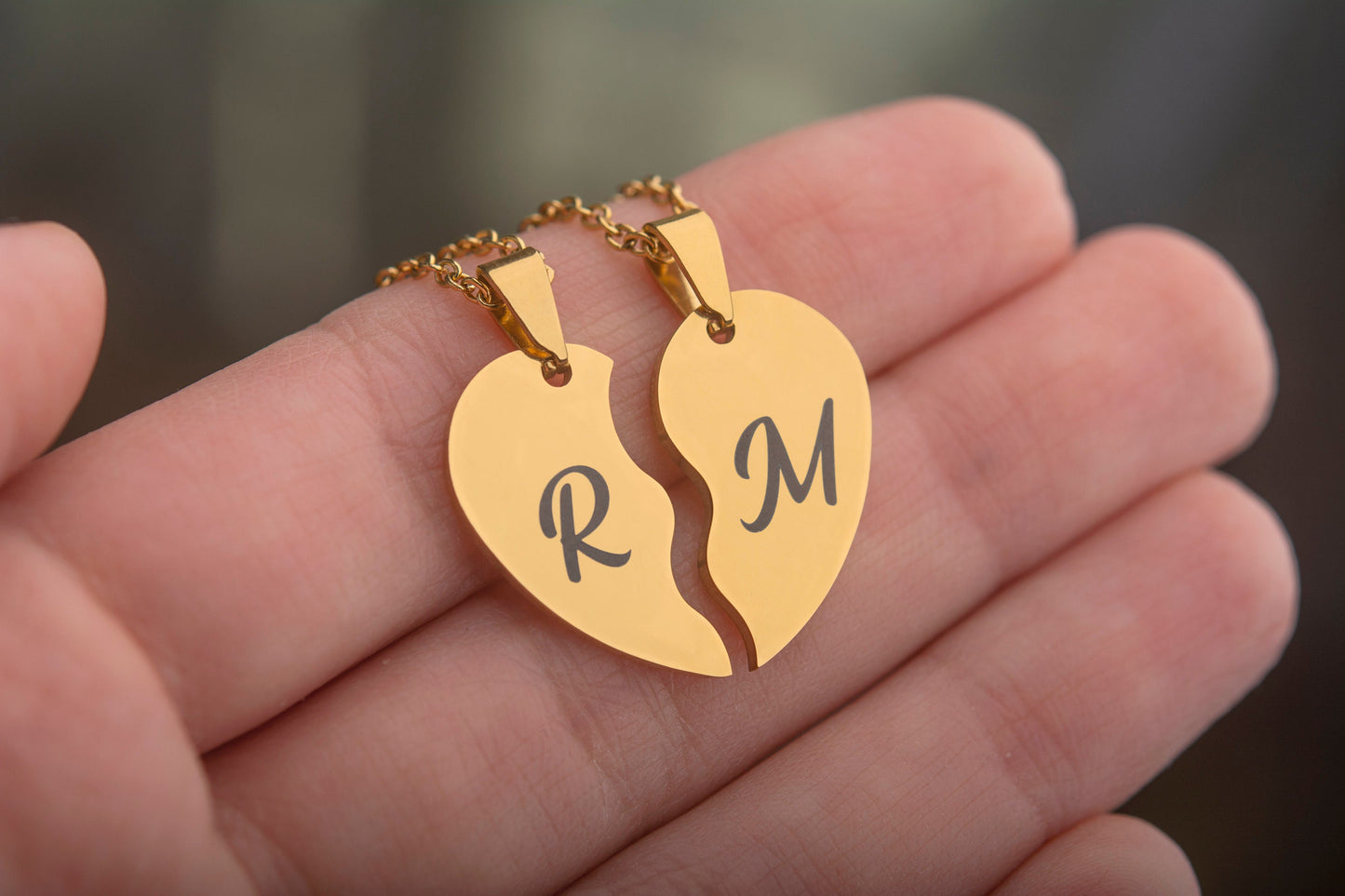 Broken Heart Necklace Set - Two Piece Matching Necklaces for Couples or Best Friends - Personalized Split Heart Jewelry Gift, KP.2 x2