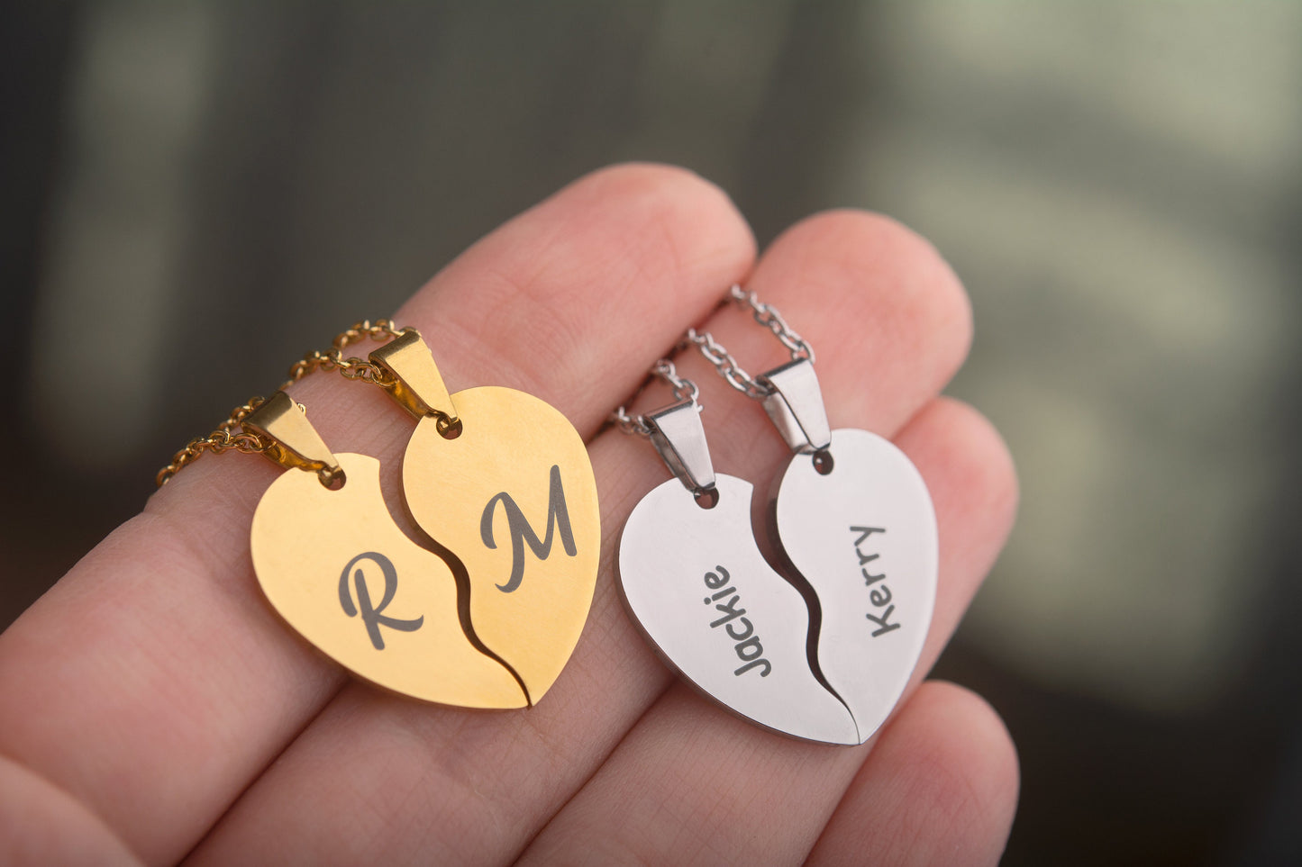 Broken Heart Necklace Set - Two Piece Matching Necklaces for Couples or Best Friends - Personalized Split Heart Jewelry Gift, KP.2 x2