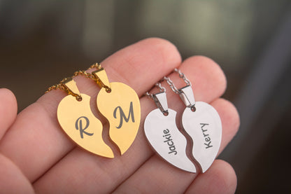 Broken Heart Necklace Set - Two Piece Matching Necklaces for Couples or Best Friends - Personalized Split Heart Jewelry Gift, KP.2 x2
