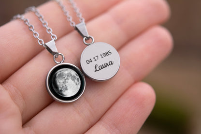 Custom Moon Phase Necklace by Date, Romantic Anniversary Gift for Women, Personalized Birthday Jewelry Gift for Her, KP.7