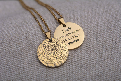 Engraved Star Map by Date Necklace, Custom Globe Stars Engraved Necklace, Personalized Birthday Gift for Her, Rose Gold Silver Black, KP.4