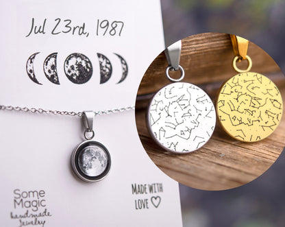 Personalized Star Map and Moon Phase Necklace, Jewelry Birthday Gift for Women, Personalized Gift for Her, Anniversary Necklace, KP.7