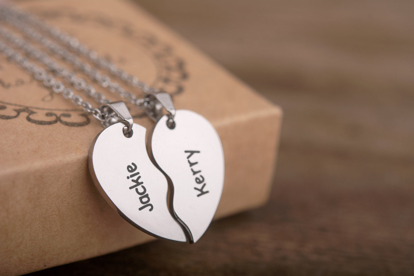 Broken Heart Necklace Set - Two Piece Matching Necklaces for Couples or Best Friends - Personalized Split Heart Jewelry Gift, KP.2 x2