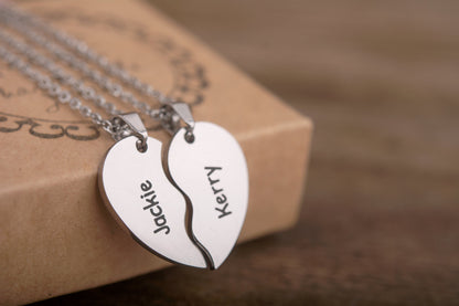 Broken Heart Necklace Set - Two Piece Matching Necklaces for Couples or Best Friends - Personalized Split Heart Jewelry Gift, KP.2 x2