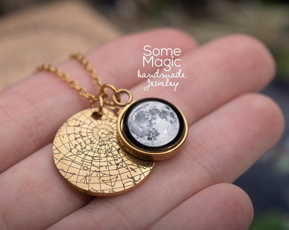 Personalized Moon Phase and Star Map by Date Necklace, Mother's Day Gift for Mom, Birthday Gift for Daughter, Custom Birth Jewelry, KP.7
