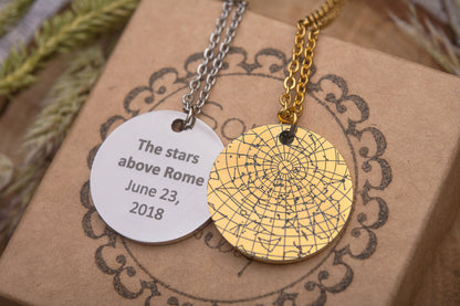 Engraved Custom Star Map By Date Necklace, Wedding, Birthday, Anniversary, Child Birth Event, Date Engraved On Back, Stars Night Sky, KP.4