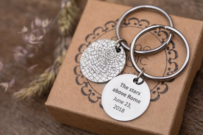 Custom Star Map Keychain, Engraved Personalized Night Sky Keyring for Him or Her, Star Map by Date, Birthday Gift for Men or Women, RP.2