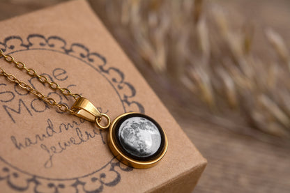 Custom Moon Phase Necklace by Date, Romantic Anniversary Gift for Women, Personalized Birthday Jewelry Gift for Her, KP.7