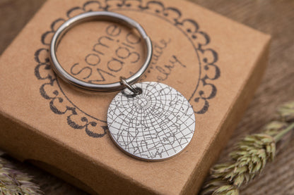 Custom Star Map Keychain, Engraved Personalized Night Sky Keyring for Him or Her, Star Map by Date, Birthday Gift for Men or Women, RP.2