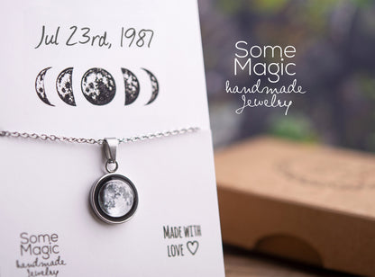 Custom Moon Phase Necklace by Date, Romantic Anniversary Gift for Women, Personalized Birthday Jewelry Gift for Her, KP.7