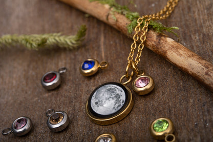 Moon Phase and Birthstone Necklace, Custom Birth Moon Phase by Date, Personalized Jewelry Birthday Gift for Women, Gift For Her, KP.8