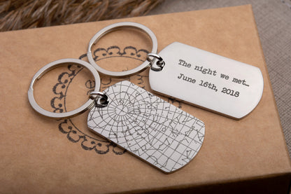 Custom Star Map Keychain, Engraved Personalized Night Sky Keyring, Star Map by Date, Birthday Gift for Men, Anniversary Gift for Him, RP.2